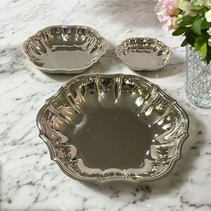 3 Vintage Crown Court Chippendale Round Bowl Stainless Silverplate Original Box